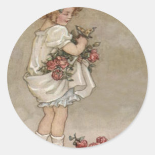 Girl Rose Butterfly Geburtstag Runder Aufkleber