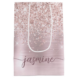 Girl Rose Gold Blush Glitzer Monogram Name Script Mittlere Geschenktüte