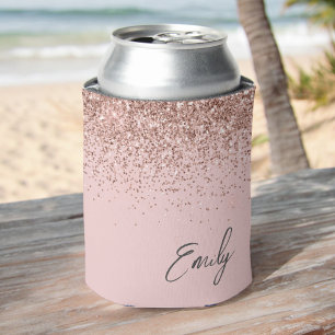 Girl Rose Gold Blush Pink Glitzer Monogram Dosenkühler