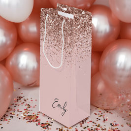 Girl Rose Gold Blush Pink Glitzer Monogram Geschenktüte Für Weinflaschen