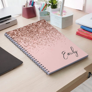 Girl Rose Gold Blush Pink Glitzer Monogram Notizblock