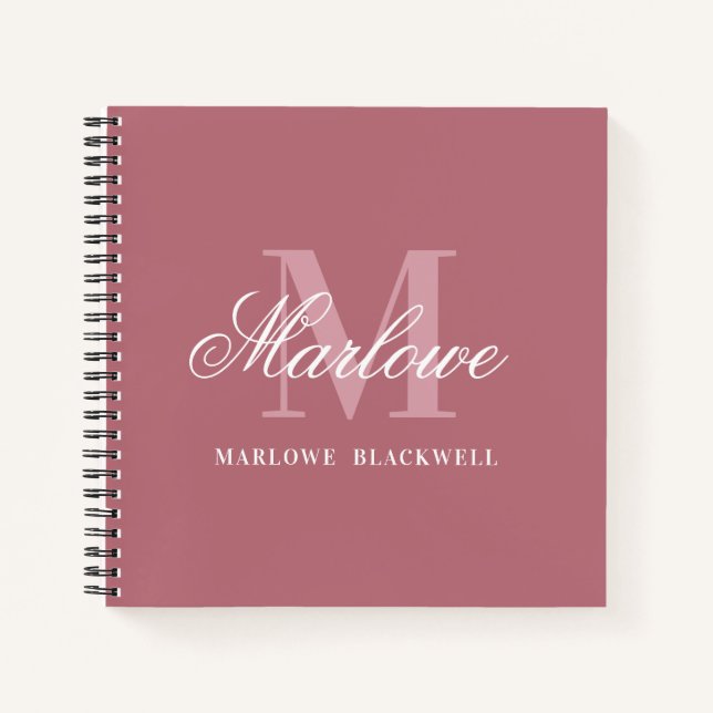 Girl Rose Gold Blush Pink Monogram Calligraphie Notizbuch (Vorderseite)