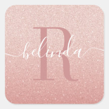 Girl Rose Gold Blush Pink Monogram Name Square St