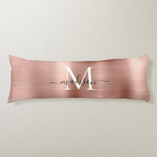 Girl Rose Gold Brushed Metal Monogram Script Name Seitenschläferkissen