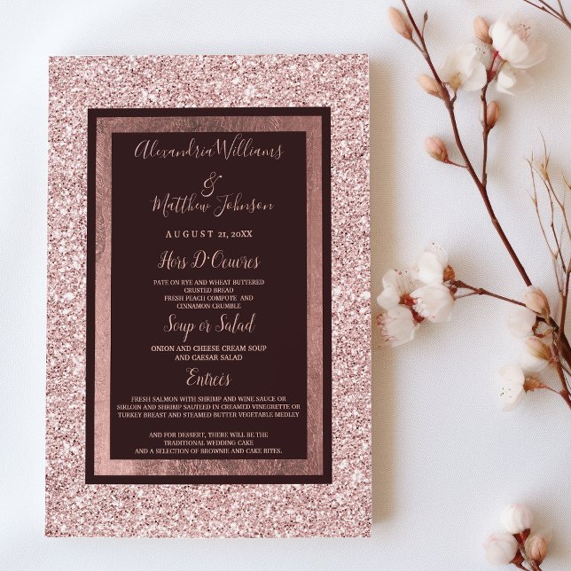 Girl Rose gold burgundy Glitzer Wedding Menu Menükarte (Girly rose gold burgundy glitter Wedding Menu)