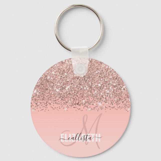Girl Rose Gold Confetti Rosa Farbenmonogramm Schlüsselanhänger (Vorderseite)