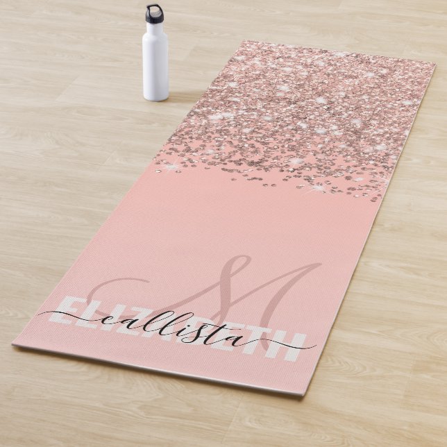 Girl Rose Gold Confetti Rosa Farbenmonogramm Yogamatte (Beispiel)
