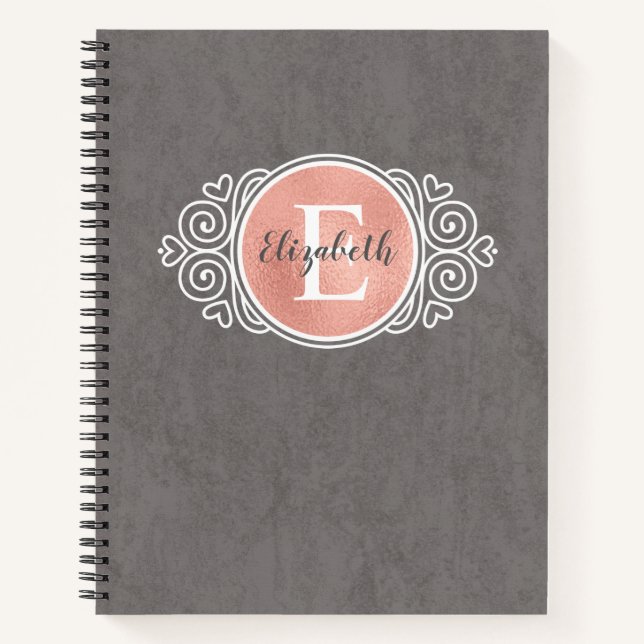 Girl Rose Gold Foil Monogram Name Notebook Notizbuch (Vorderseite)