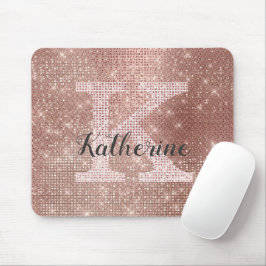 Girl Rose Gold Glam Diamond Sparkle Monogram Name Mousepad