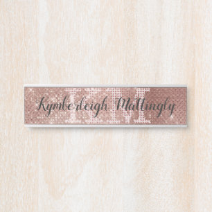 Girl Rose Gold Glam Glitzer Sparkle Monogram Name Türschild