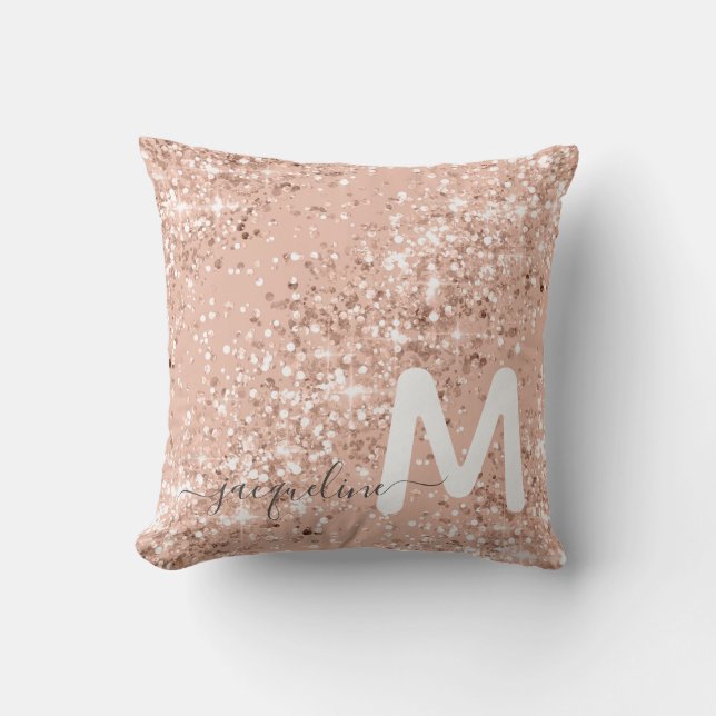 Girl Rose Gold Glitzer Blush Monogram  Kissen (Vorderseite)