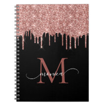 Girl Rose Gold Glitzer Blush Monogram Name Black