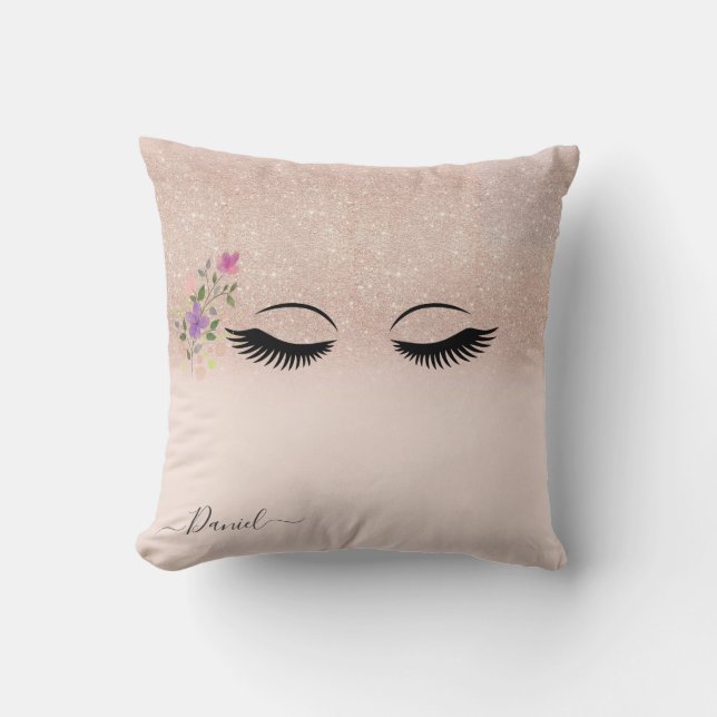 Girl Rose Gold Glitzer Blush Monogram Name  Kissen (Vorderseite)