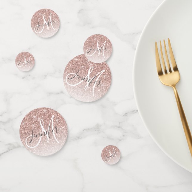 Girl Rose Gold Glitzer Blush Monogram Name Konfetti (Gruppe)