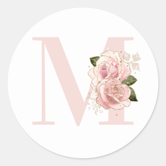 Girl Rose Gold Glitzer Blush Monogramm Runder Aufkleber (Vorderseite)