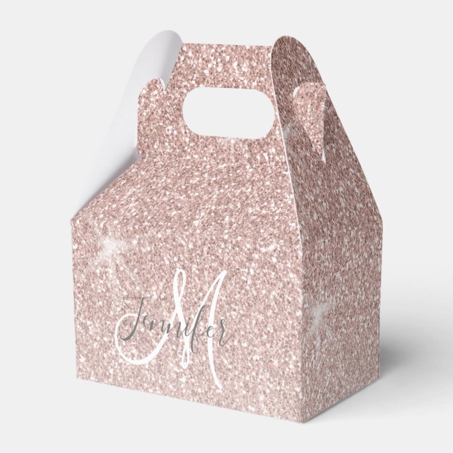 Girl Rose Gold Glitzer Blush Name Monogram Geschenkschachtel (Vorderseite)