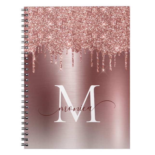 Girl Rose Gold Glitzer Blush Ombre Monogram Name Notizblock (Vorderseite)