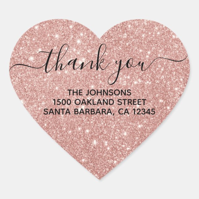 Girl Rose Gold Glitzer Blush Pink Danke Herz-Aufkleber (Vorderseite)
