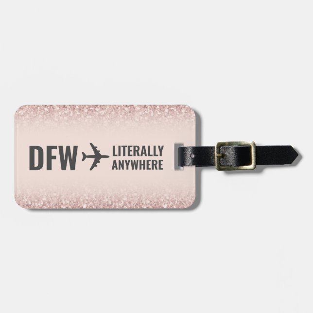 Girl Rose Gold Glitzer Custom Airport Code Funny Gepäckanhänger (Vorderseite horizontal)