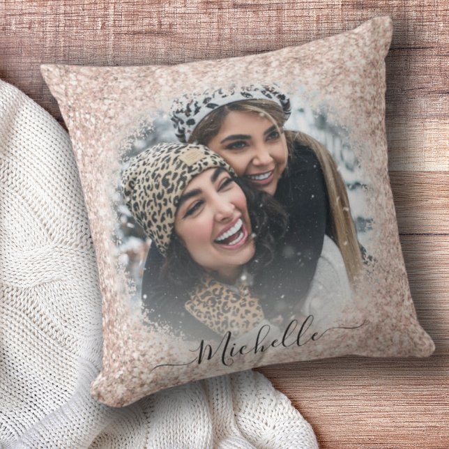 Girl Rose Gold Glitzer Foto Template Throw Pillo Kissen (Von Creator hochgeladen)