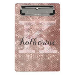 Girl Rose Gold Glitzer Glam Sparkle Monogramm Name Mini Klemmbrett