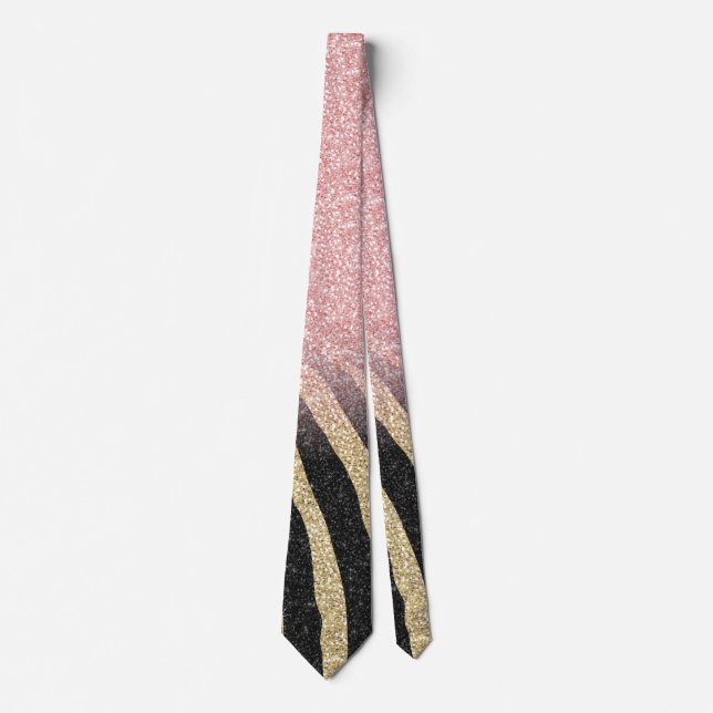 Girl Rose Gold Glitzer Glitzern Black Zebra Print Krawatte (Vorderseite)