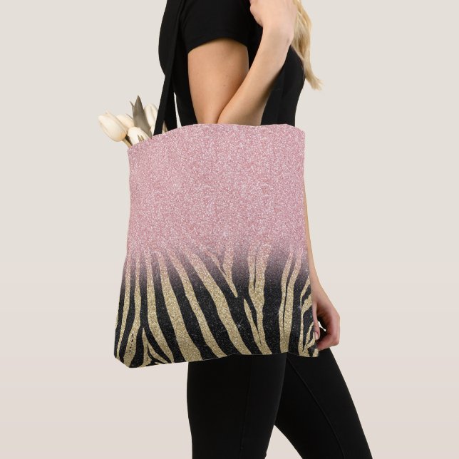 Girl Rose Gold Glitzer Glitzern Black Zebra Print Tasche (Von Nahem)