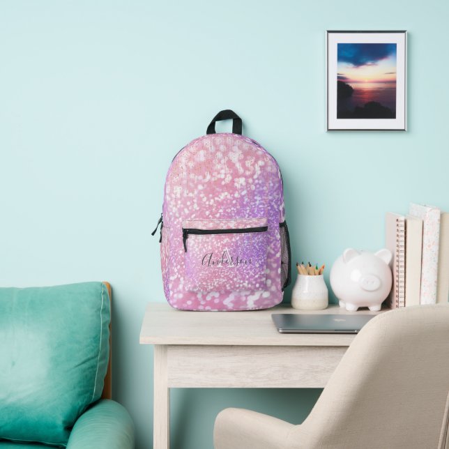 Girl Rose Gold Glitzer Glitzern Monogram Name Bedruckter Rucksack (InSitu)