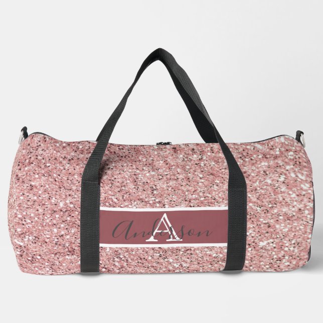 Girl Rose Gold Glitzer Glitzern Monogram Name Duffle Bag (Vorderseite)
