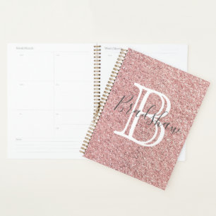 Girl Rose Gold Glitzer Glitzern Monogram Name Planer