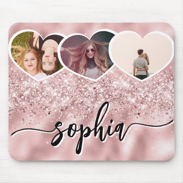 Girl Rose Gold Glitzer Individuelle Name FotoColla Mousepad (Vorne)