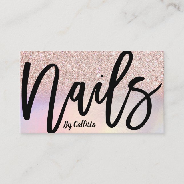 Girl Rose Gold Glitzer Iridescent Nail Techniker Visitenkarte (Vorderseite)