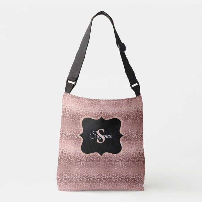 Girl Rose Gold Glitzer Leopard Monogram   Tragetaschen Mit Langen Trägern (Vorderseite)