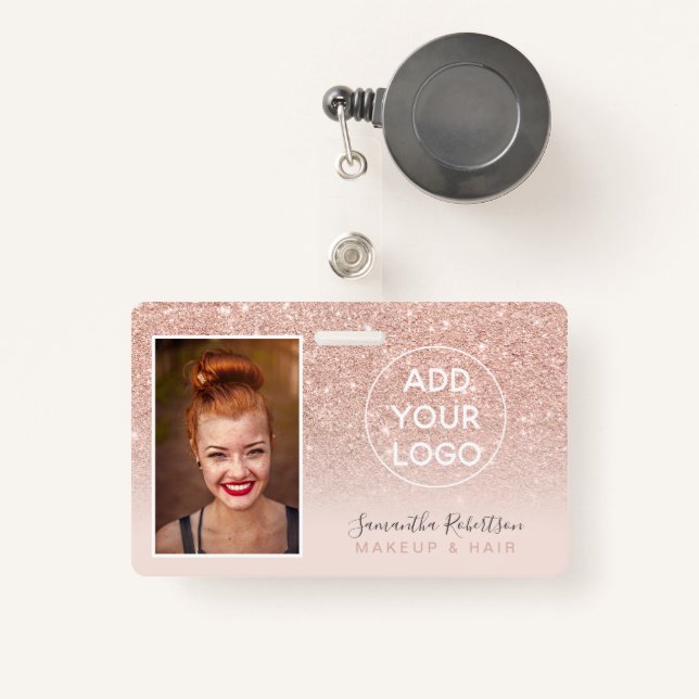 Girl Rose Gold Glitzer Logo Logos Foto Ausweis (Vorderseite mit Rechteck)
