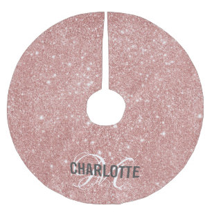 Girl Rose Gold Glitzer Monogramm Name Polyester Weihnachtsbaumdecke
