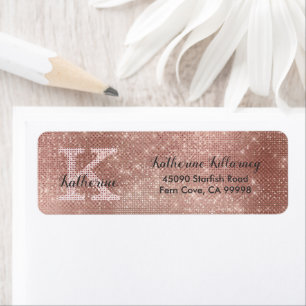 Girl Rose Gold Glitzer Monogramm Rücksendeadresse