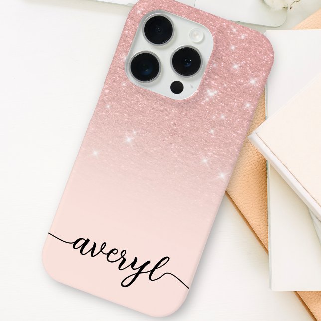 Girl Rose gold Glitzer ombre Glitzern mit Monogram Case-Mate iPhone Hülle (Von Creator hochgeladen)