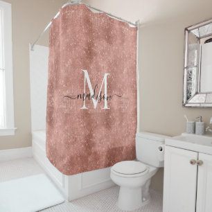 Girl Rose Gold Glitzer Sparkle Monogram Script Duschvorhang