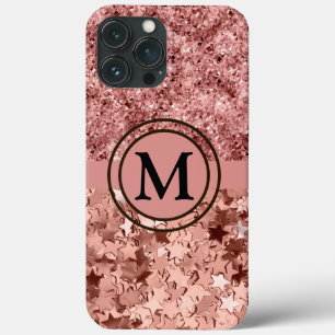 Girl Rose Gold Glitzer Stars Monogram Case-Mate iPhone Hülle