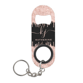 Girl Rose Gold Glitzer Tropfen Mit Monogramm Mini Flaschenöffner