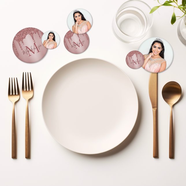 Girl Rose Gold Glitzer Tropfen Monogram Birthday Konfetti (Girly Rose Gold Glitter Drips Monogram Birthday Confetti)