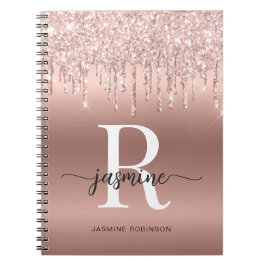 Girl Rose Gold Glitzer Tropfen Monogram Name Scrip Notizblock