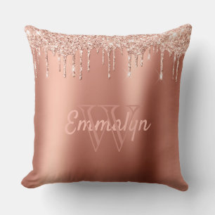 Girl Rose Gold Glitzer Tropfen Name Throw Kissen