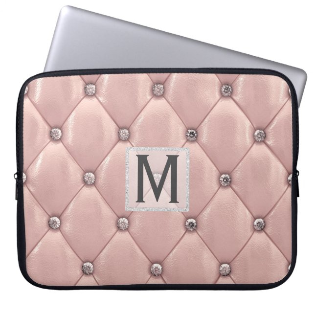 Girl Rose Gold Imitate Leather|Diamonds Mit Monogr Laptopschutzhülle (Vorderseite)