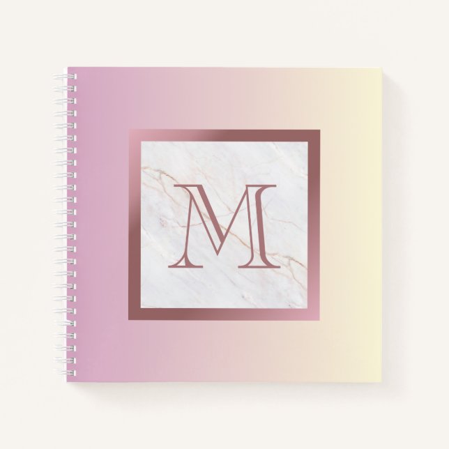 Girl Rose Gold Monogram Marble Pink Ombre Notizbuch (Vorderseite)