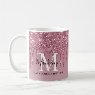 Girl Rose Gold Pink Glitzer Monogram Name Kaffeetasse