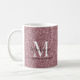 Girl Rose Gold Pink Glitzer Monogram Name Kaffeetasse