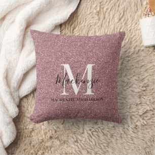Girl Rose Gold Pink Glitzer Monogram Name Kissen