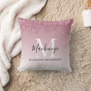 Girl Rose Gold Pink Glitzer Monogram Name Kissen