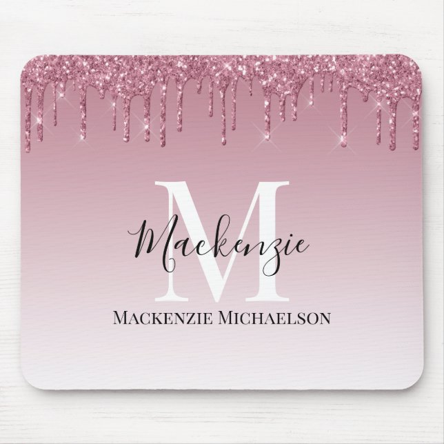 Girl Rose Gold Pink Glitzer Monogram Name Mousepad (Vorne)